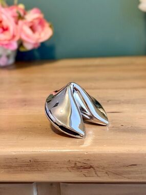 Vintage Silver Tone Fortune Cookie Trinket Box Hinged Decor